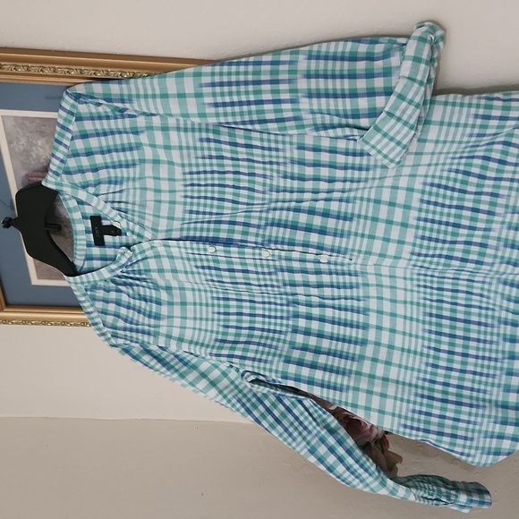 J.Crew Popover Shirt in Gingham Ikat Size 10 Large Casual Lagenlook Peasant - Picture 5 of 8